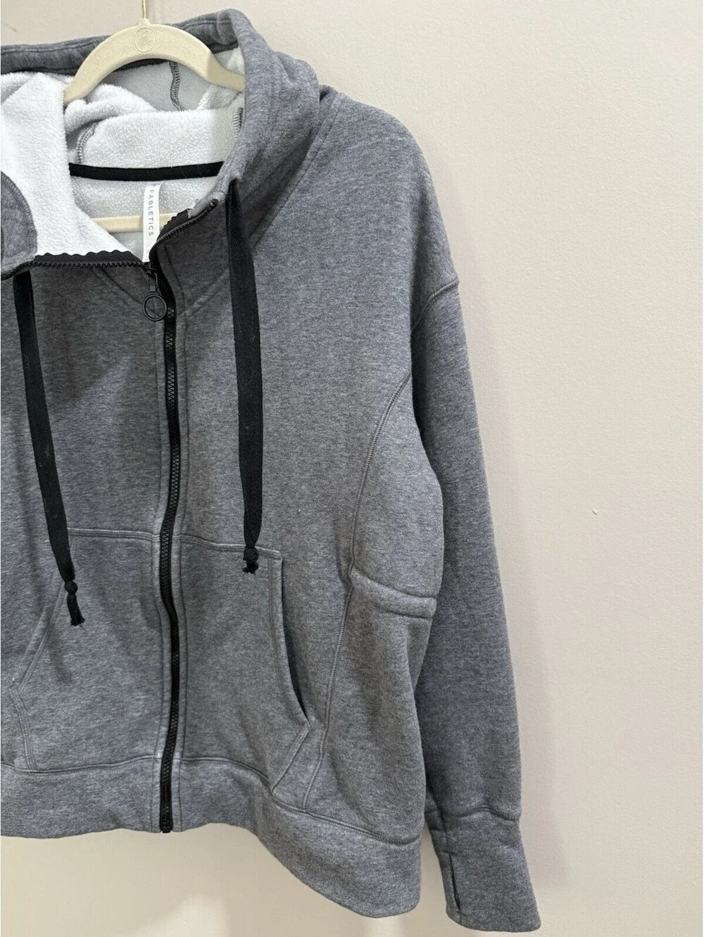 Fabletics Gray Full Zip Fleece Hoodie Women's XXS Hooded Pockets Cotton Poly